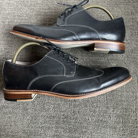 Banana Republic Oxford Black Leather Wingtip Brogue Lace Up Shoes Size 11 - Picture 4 of 13